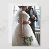 Elegante groene en gouden overlay foto bruiloft ui kaart (Achterkant)