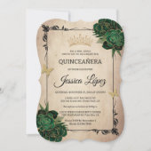 Elegante groene en gouden Quinceañera rustieke ver Kaart (Voorkant)