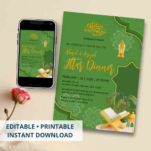 Elegante groene en gouden Ramadan Kareem Iftar-din Kaart