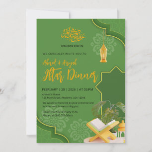 Elegante groene en gouden Ramadan Kareem Iftar-din Kaart