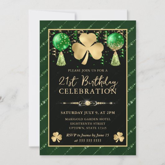 Elegante groene en gouden Shamrock 21e verjaardag Kaart (Voorkant)