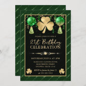 Elegante groene en gouden Shamrock 21e verjaardag Kaart (Voorkant / Achterkant)