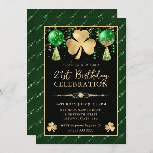 Elegante groene en gouden Shamrock 21e verjaardag Kaart (Voorkant / Achterkant)