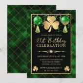 Elegante groene en gouden Shamrock 21e verjaardag Kaart (Voorkant / Achterkant)