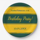 Elegante groene en gouden strepen moderne verjaard papieren bordje (Voorkant)