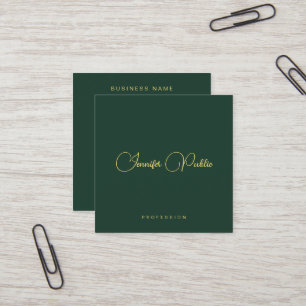 Elegante groene en gouden tekst script premium zij vierkante visitekaartje