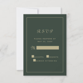 Elegante groene en gouden trouwbijlage RSVP kaartje