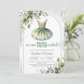 Elegante groene en gouden tutu jurk eucalyptus kaart (Staand voorkant)