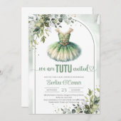 Elegante groene en gouden tutu jurk eucalyptus kaart (Voorkant / Achterkant)