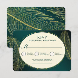 Elegante groene en gouden veer RSVP-kaart RSVP Kaartje