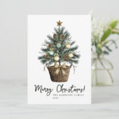 Elegante groene en gouden Waterverf kerstboom Feestdagenkaart (Staand voorkant)