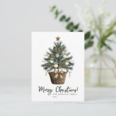 Elegante groene en gouden Waterverf kerstboom Feestdagenkaart (Staand voorkant)