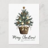 Elegante groene en gouden Waterverf kerstboom Feestdagenkaart (Voorkant)