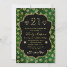 Elegante groene en gouden wintervlokken verjaardag