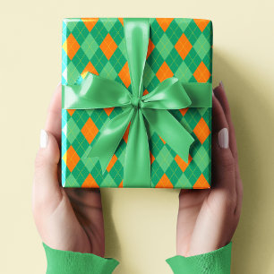 Elegante groene en Oranje Argyle St Patrick's Day Cadeaupapier