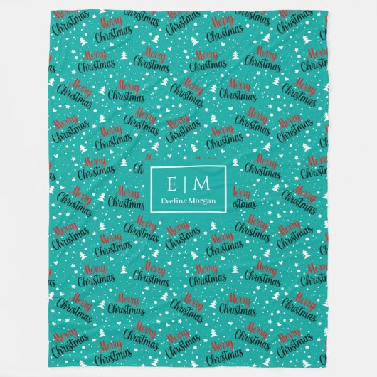 Elegante groene en rode kerstbelettering fleece (Voorkant)