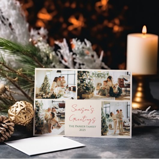 Elegante groene en rode kerstfotokaart kaart