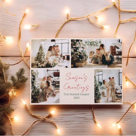 Elegante groene en rode kerstfotokaart kaart