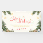 Elegante groene en rode waterverf Prettig kerstfee Spandoek (Horizontaal)
