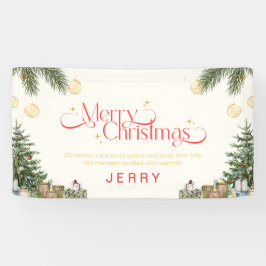Elegante groene en rode waterverf Prettig kerstfee Spandoek