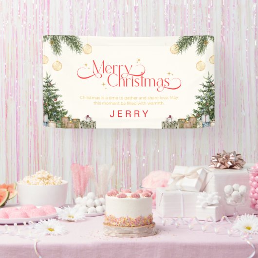 Elegante groene en rode waterverf Prettig kerstfee Spandoek (Feest)
