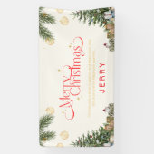 Elegante groene en rode waterverf Prettig kerstfee Spandoek (Verticaal)