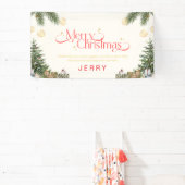 Elegante groene en rode waterverf Prettig kerstfee Spandoek (Insitu)