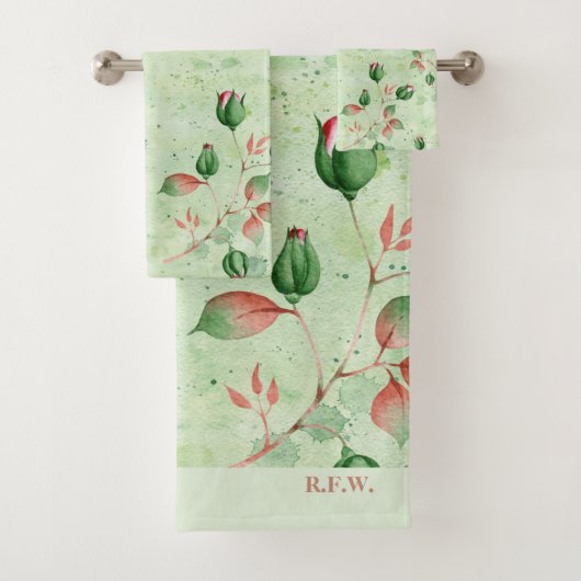Elegante groene en roze bloemen bad handdoek (Insitu)
