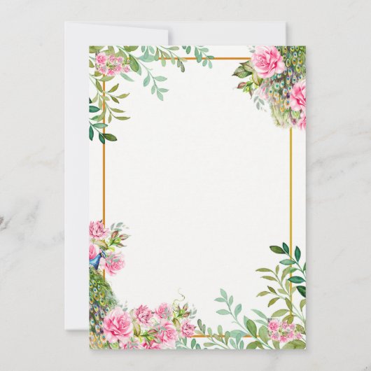 elegante Groene en roze bloemige Peacock Bruiloft Kaart (Achterkant)