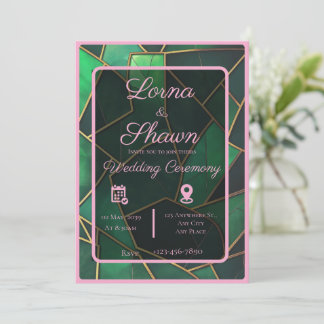 Elegante groene en roze overlay trouwuitnodiging kaart