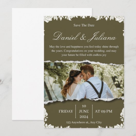 Elegante groene en witte bloem Border Foto Kaart (Voorkant / Achterkant)