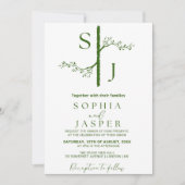 Elegante groene en witte bloemen bruiloft uitnodig kaart (Voorkant)