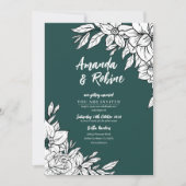 Elegante groene en witte bloemen bruiloft uitnodig kaart (Voorkant)