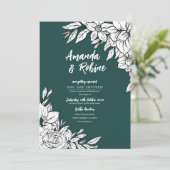 Elegante groene en witte bloemen bruiloft uitnodig kaart (Staand voorkant)