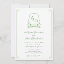Elegante Groene en Witte Botanische Crest Bruiloft