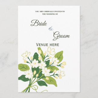 Elegante groene en witte botanische trouwuitnodigi kaart