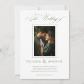 Elegante groene en witte bruiloft uitnodiging & fo (Voorkant)