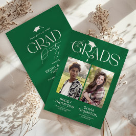 Elegante groene en witte gezamenlijke afstudeerfee kaart