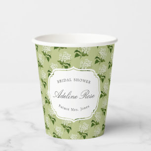 Elegante groene en witte hortensia bruidsdouche papieren bekers