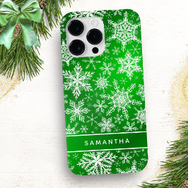 Elegante Groene en Witte Sneeuwvlokken Kerstmis Case-Mate iPhone 14 Pro Max Hoesje
