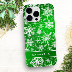 Elegante Groene en Witte Sneeuwvlokken Kerstmis Case-Mate iPhone 14 Pro Max Hoesje