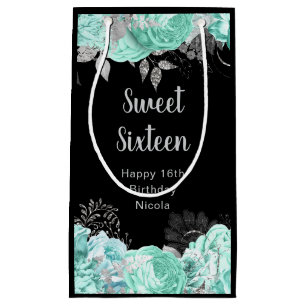 Elegante groene en zilveren bloemen Sweet Sixteen Klein Cadeauzakje