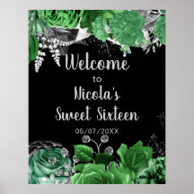 Elegante groene en zilveren bloemen Sweet Sixteen 