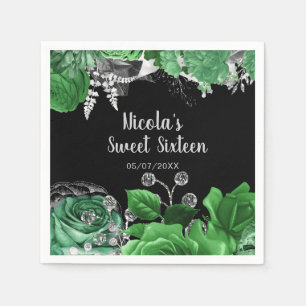 Elegante groene en zilveren bloemen Sweet Sixteen  Servet