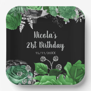 Elegante groene en zilveren bloemen verjaardagsfee papieren bordje