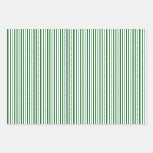 Elegante groene en zilveren glitter strepen inpakpapier vel (Voorkant 3)