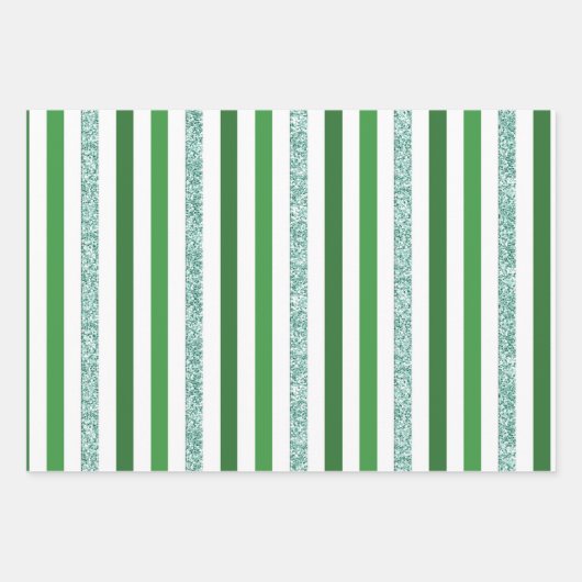 Elegante groene en zilveren glitter strepen inpakpapier vel (Voorkant)