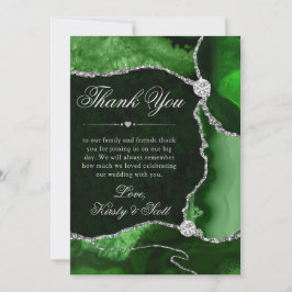 Elegante groene en zilveren glitters Agate bruilof Bedankkaart