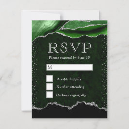 Elegante groene en zilveren nep glitters marmer ag RSVP kaartje