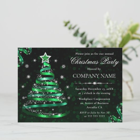 Elegante groene en zilveren sprankelende kerstboom kaart (Staand voorkant)